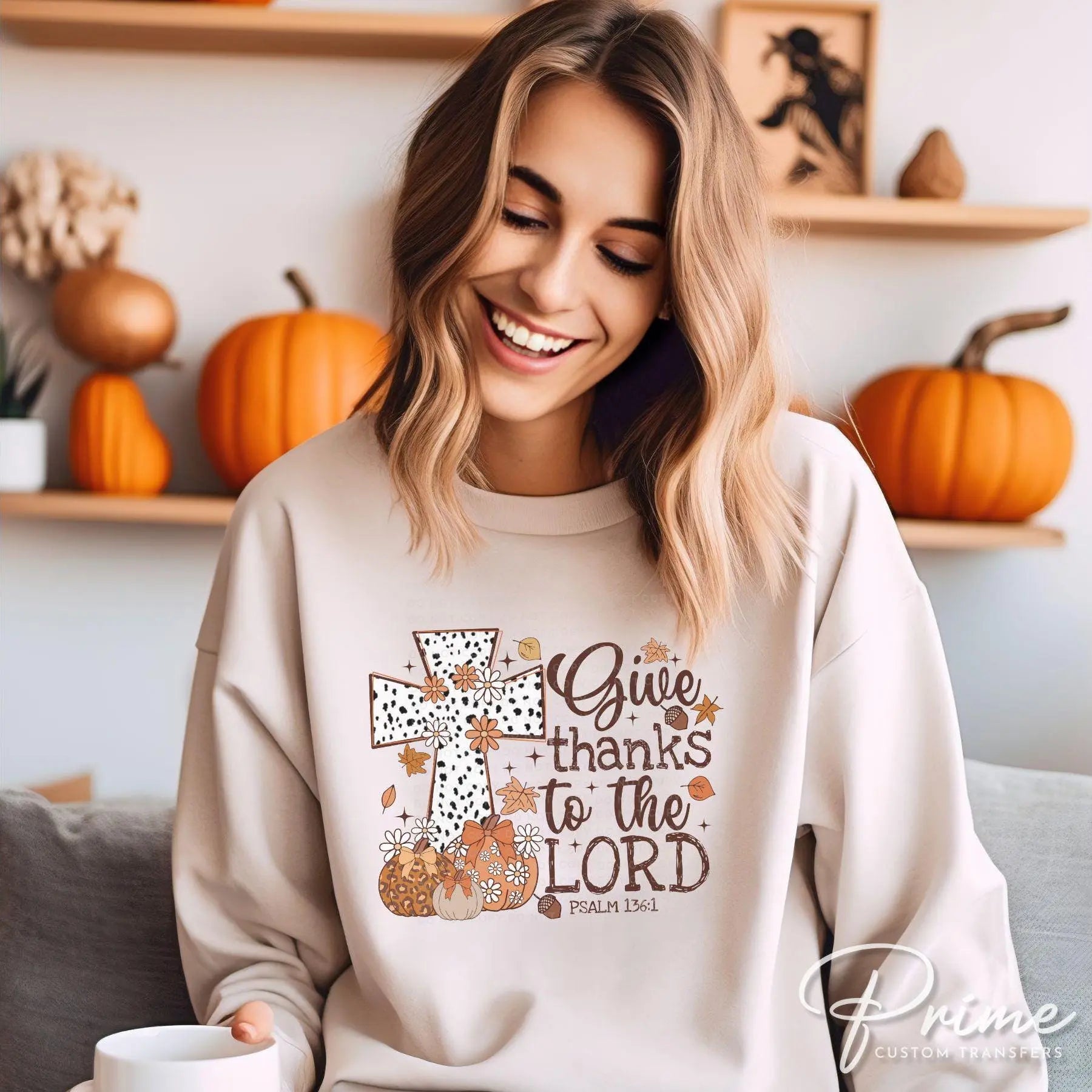 Christian DTF Transfers, Ready to Press, T-shirt Transfers, Heat Transfer, Direct to Film, Fall, Leopard, Cross, Give Thanks to The Lord