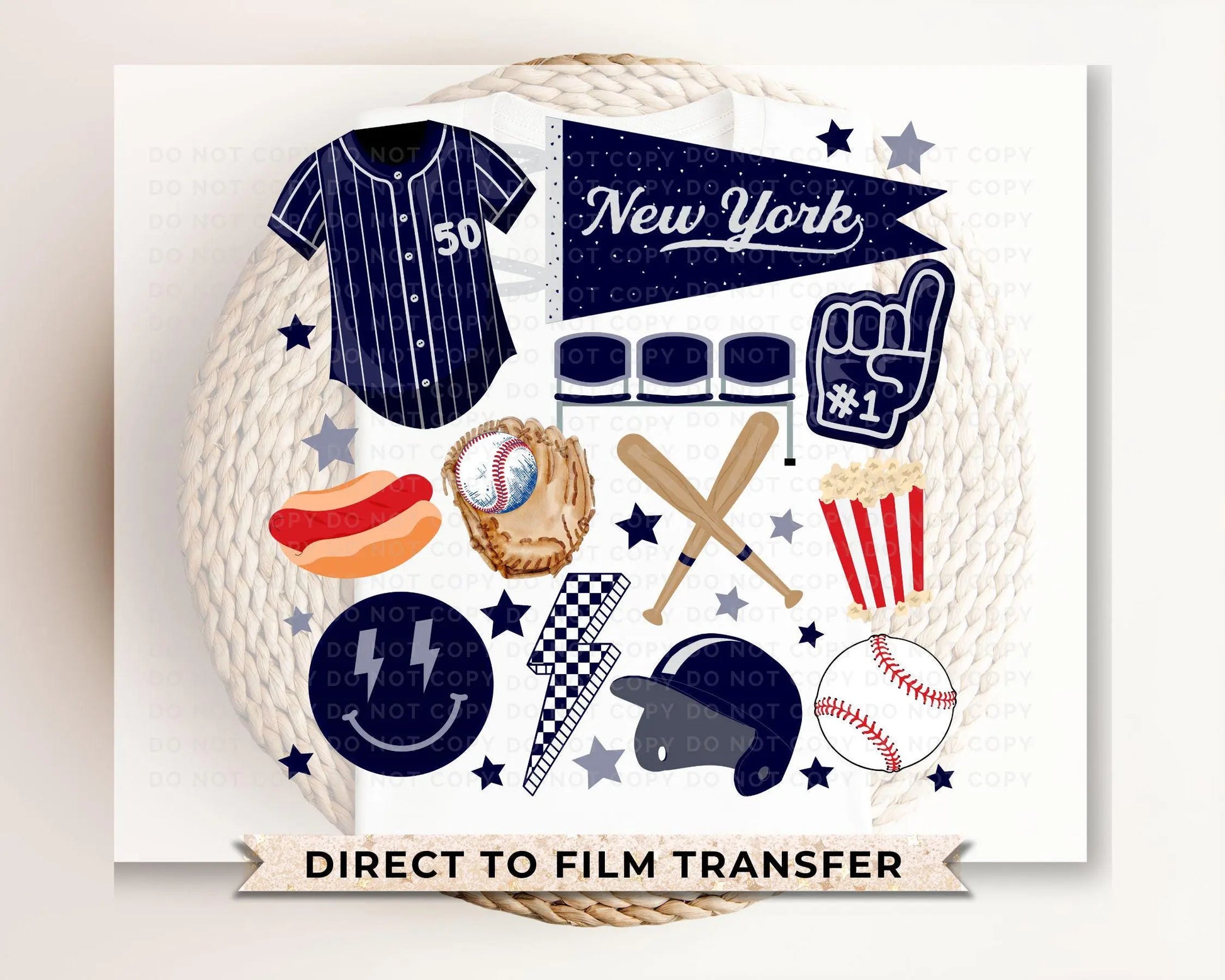 Baseball DTF Transfers, Ready to Press, T-shirt Transfer, Heat Transfer, Direct to Film, Sports, Game Day, doodle collage, New York baseball