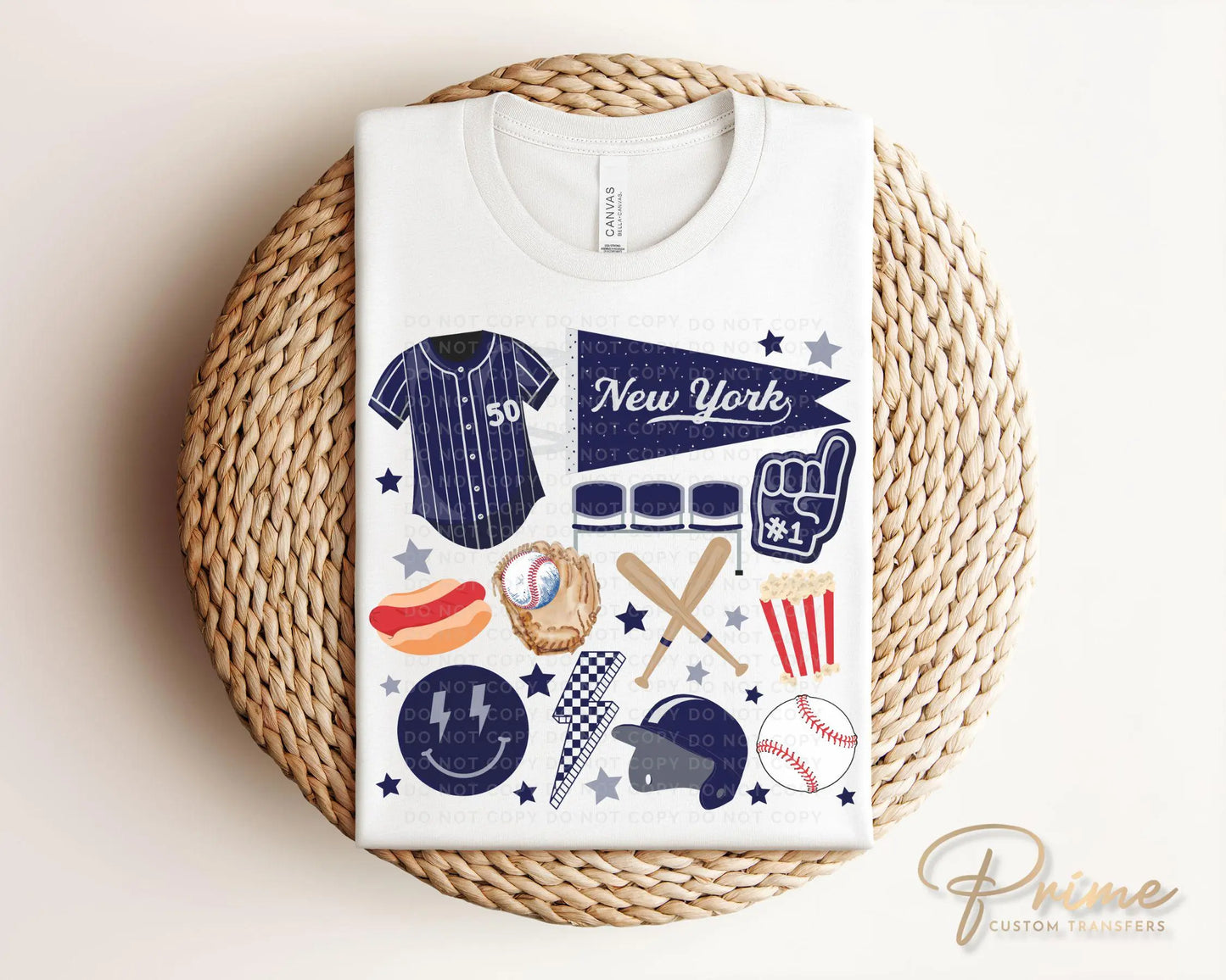 Baseball DTF Transfers, Ready to Press, T-shirt Transfer, Heat Transfer, Direct to Film, Sports, Game Day, doodle collage, New York baseball