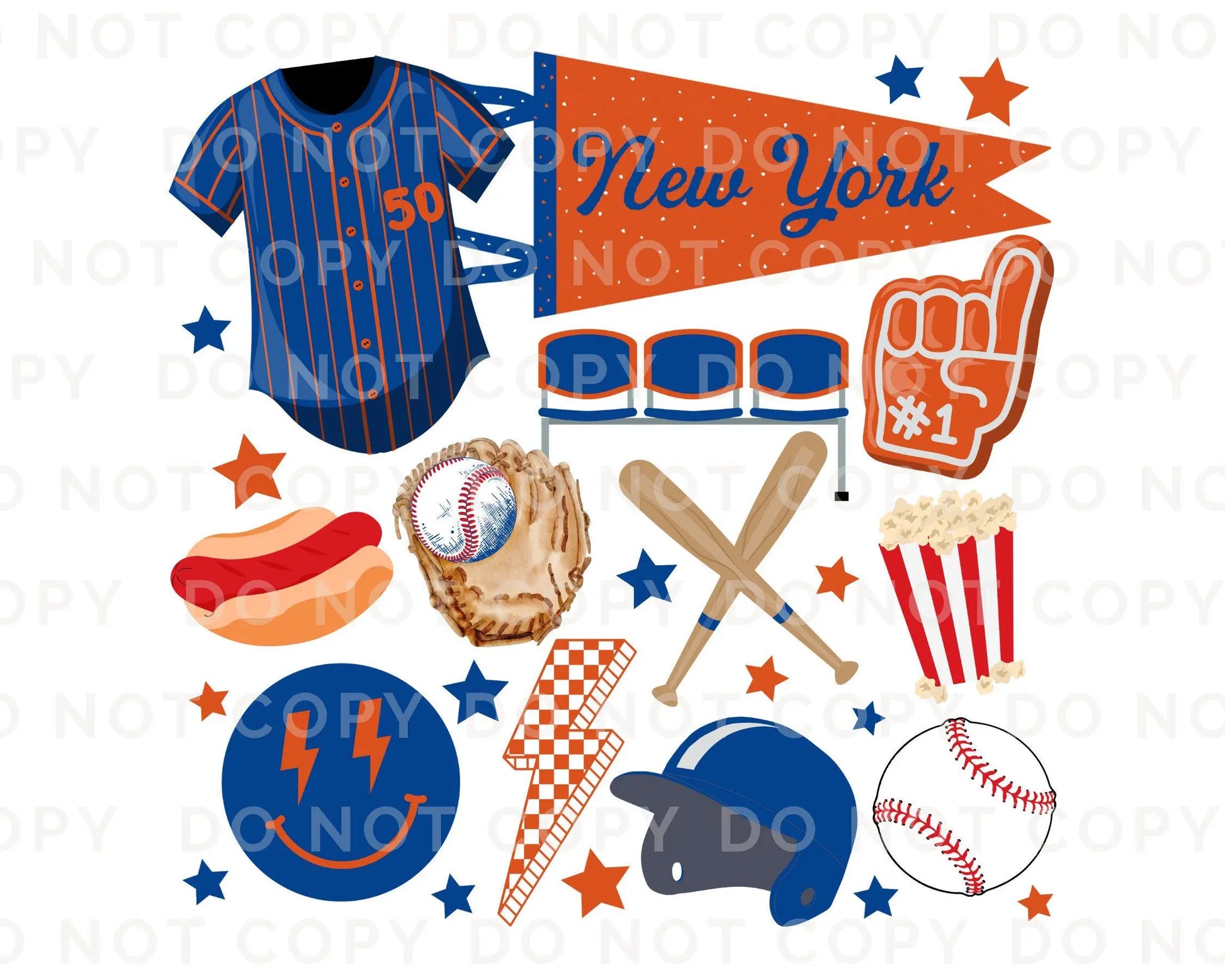Baseball DTF Transfers, Ready to Press, T-shirt Transfer, Heat Transfer, Direct to Film, Sports, Game Day, Doodle Collage, New York Baseball