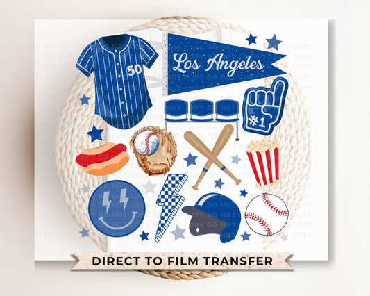 Baseball DTF Transfer, Ready to Press, T-shirt Transfer, Heat Transfer, Direct to Film, Game Day, doodle collage, Los Angeles Baseballs