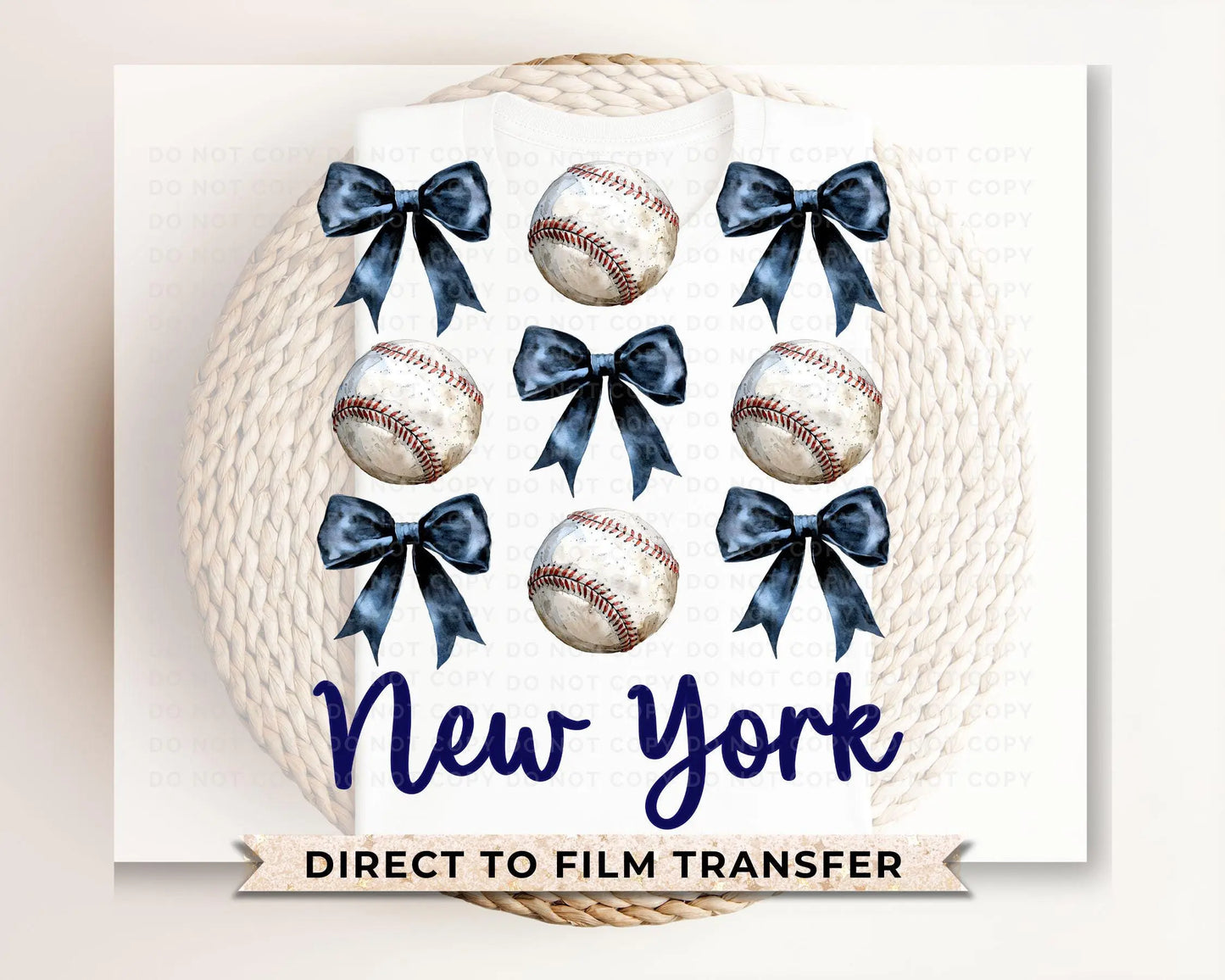 Baseball DTF Transfers, Ready to Press, T-shirt Transfers, Heat Transfer, Direct to Film, Sports, NYC, New York Baseballs and Bows Coquette
