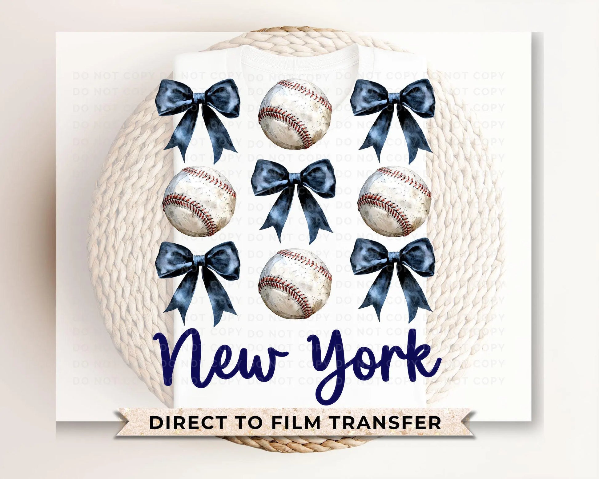 Baseball DTF Transfers, Ready to Press, T-shirt Transfers, Heat Transfer, Direct to Film, Sports, NYC, New York Baseballs and Bows Coquette
