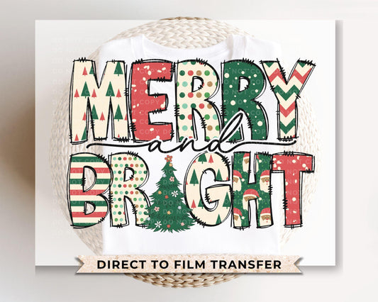 Christmas DTF Transfers, Ready to Press, T-shirt Transfers, Heat Transfer, Direct to Film, Holiday, Christmas Tree, Doodle, Merry and Bright