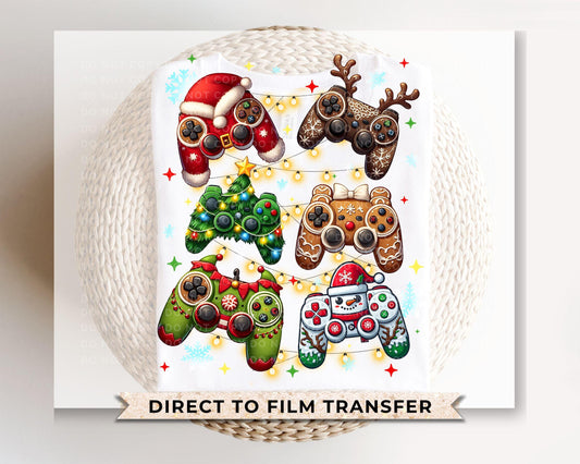 Christmas DTF Transfers, Ready to Press, T-shirt Transfers, Heat Transfer, Direct to Film, Video Games, Kids, Santa Claus, Gaming Controller