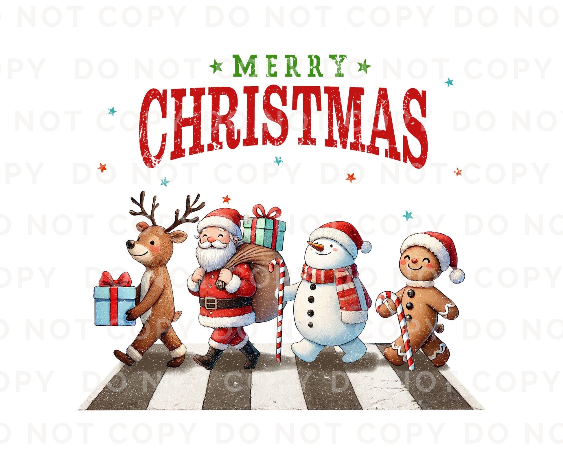 Christmas DTF Transfers, Ready to Press, T-shirt Transfers, Heat Transfer, Direct to Film, Holiday, Gingerbread Man Reindeer Santa Snowman