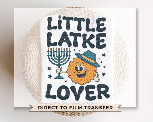 Hanukkah DTF Transfer, Ready to Press, T-shirt Transfer, Heat Transfer, Direct to Film, Jewish Holiday, Dreidel, Menorah, Little Latke Lover