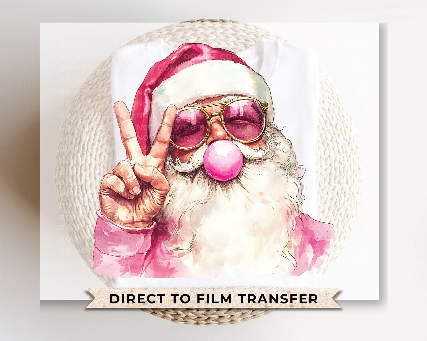 Christmas DTF Transfers, Ready to Press, T-shirt Transfers, Heat Transfer, Direct to Film, Holiday, Funny, Bubble Gum, Groovy Santa Claus