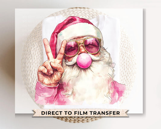 Christmas DTF Transfers, Ready to Press, T-shirt Transfers, Heat Transfer, Direct to Film, Holiday, Funny, Bubble Gum, Groovy Santa Claus