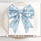 Christmas DTF Transfers, Ready to Press, T-shirt Transfer, Heat Transfer, Direct to Film, Holiday, Coquette, Snowy Blue Winter Snowflake Bow