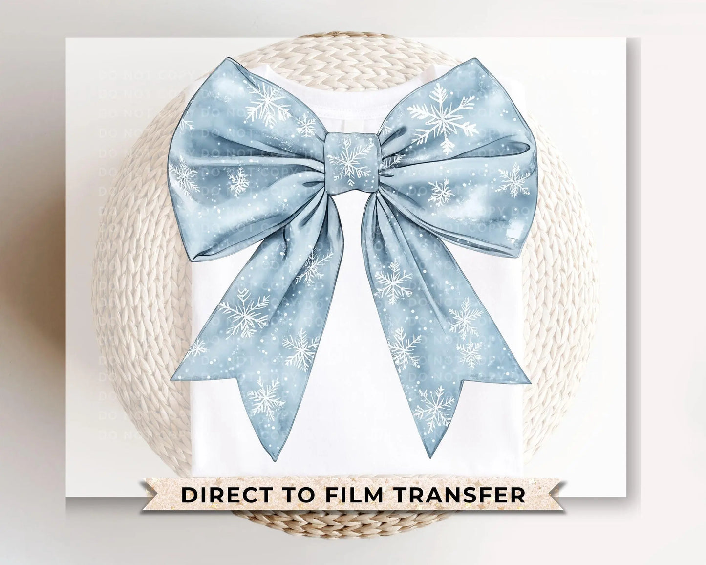 Christmas DTF Transfers, Ready to Press, T-shirt Transfer, Heat Transfer, Direct to Film, Holiday, Coquette, Snowy Blue Winter Snowflake Bow