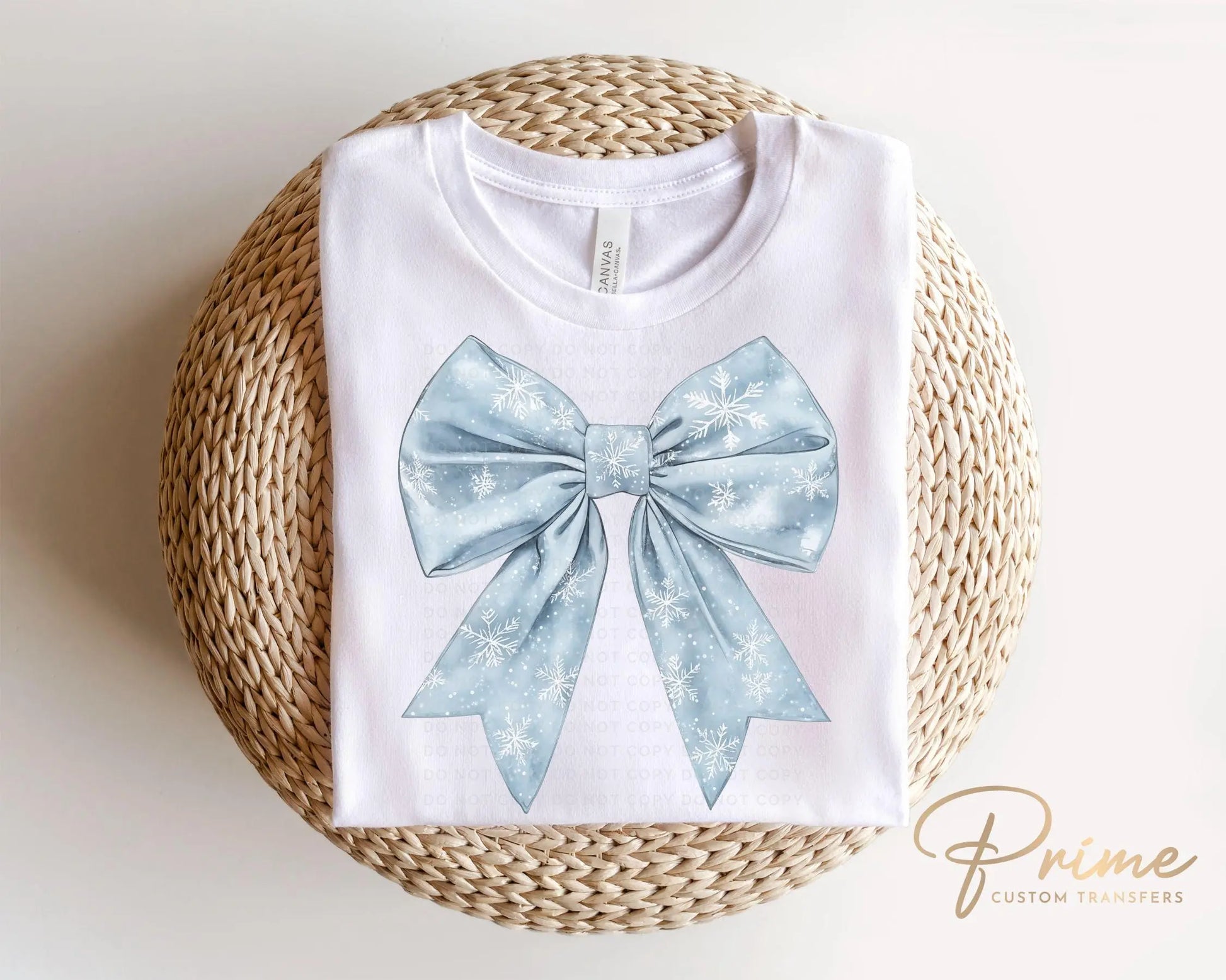 Christmas DTF Transfers, Ready to Press, T-shirt Transfer, Heat Transfer, Direct to Film, Holiday, Coquette, Snowy Blue Winter Snowflake Bow