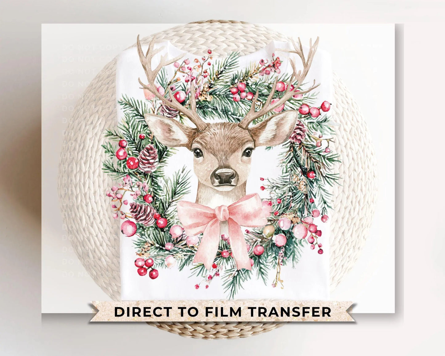 Christmas DTF Transfers, Ready to Press, T-shirt Transfer, Heat Transfer, Direct to Film, Holiday, Coquette, Pink Bow, Girly, Reindeer