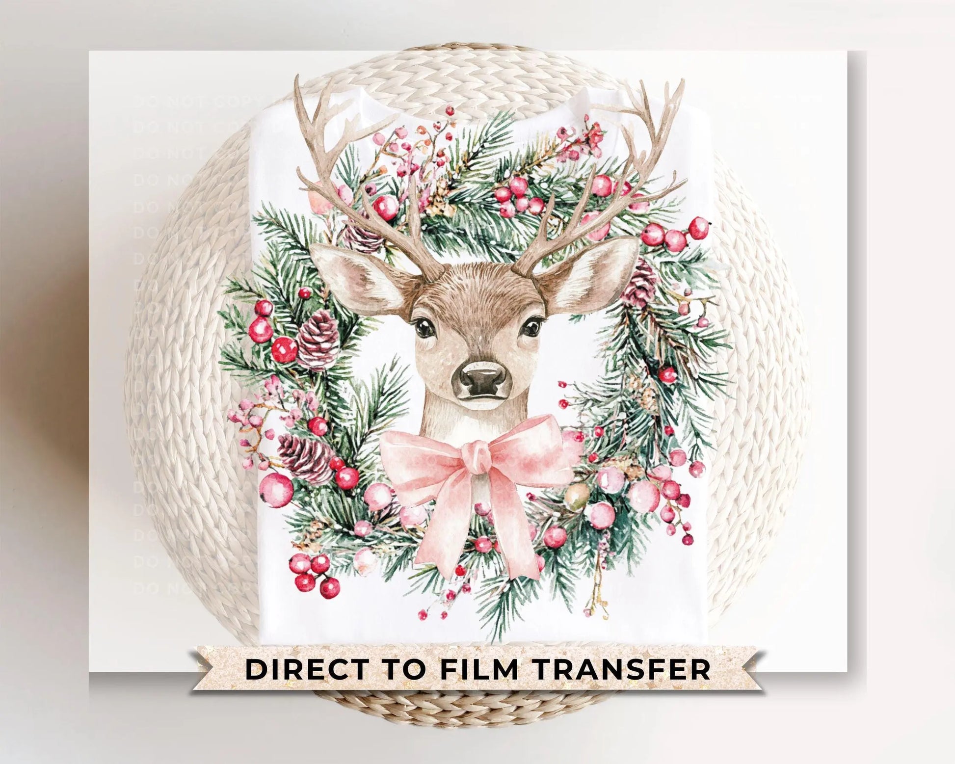 Christmas DTF Transfers, Ready to Press, T-shirt Transfer, Heat Transfer, Direct to Film, Holiday, Coquette, Pink Bow, Girly, Reindeer
