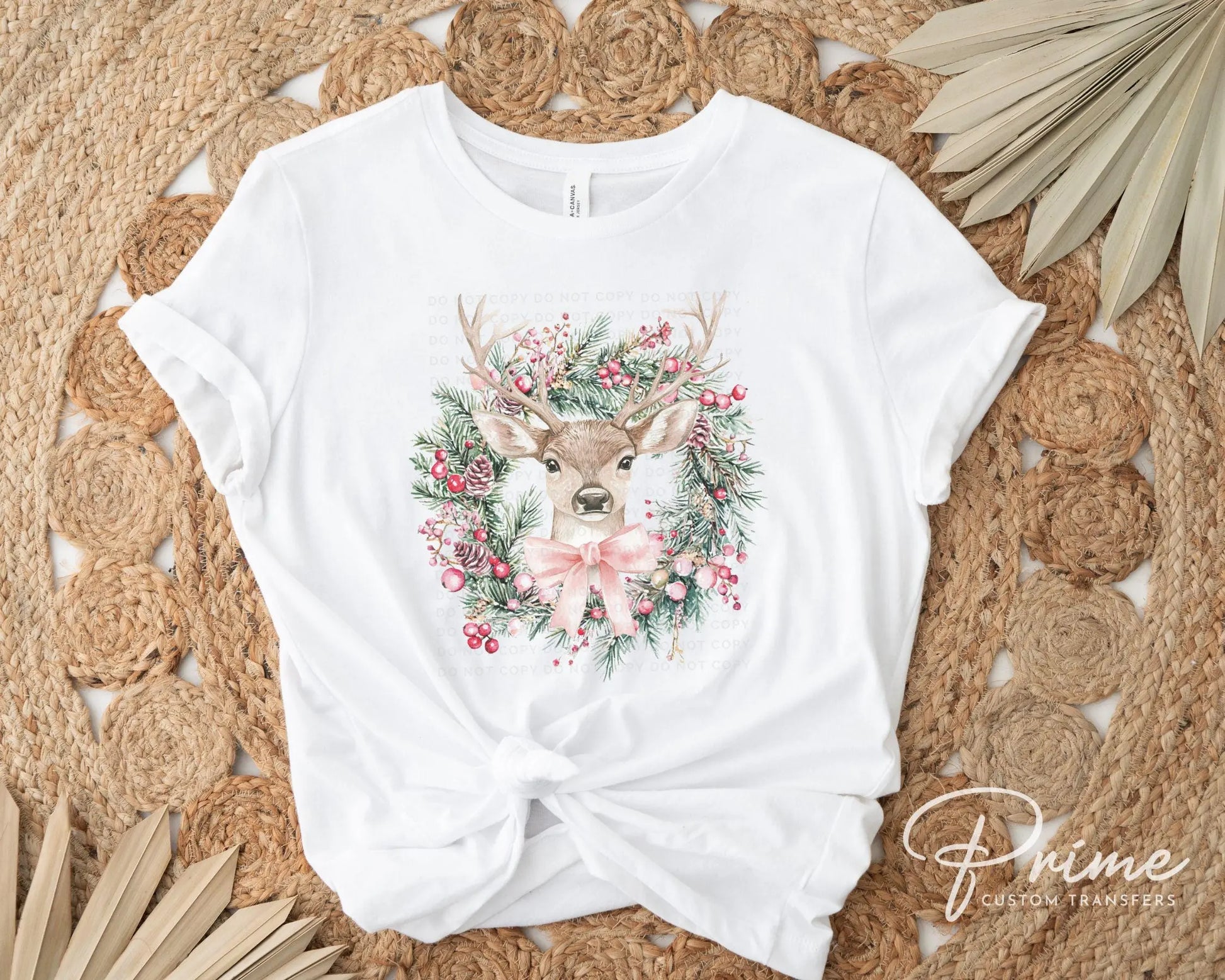 Christmas DTF Transfers, Ready to Press, T-shirt Transfer, Heat Transfer, Direct to Film, Holiday, Coquette, Pink Bow, Girly, Reindeer