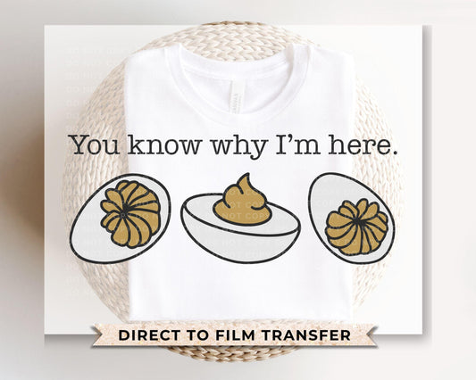 Thanksgiving DTF Transfers, Ready to Press, T-shirt Transfers, Heat Transfer, Direct to Film, Deviled Eggs, Funny, You know Why I'm here