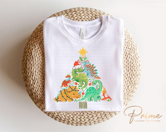 Christmas DTF Transfers, Ready to Press, T-shirt Transfers, Heat Transfer, Direct to Film, Holiday, Boy, T-Rex, Dinosaur Christmas Tree