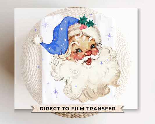 Christmas DTF Transfers, Ready to Press, T-shirt Transfers, Heat Transfer, Direct to Film, Christmas, Holiday, Cute, Blue Santa Claus