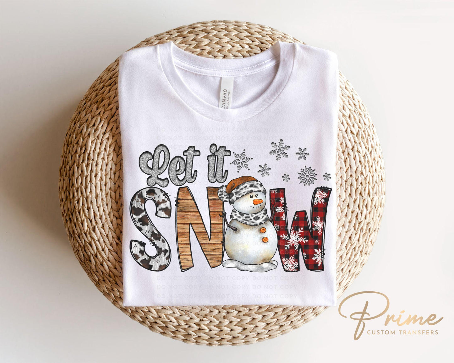 Christmas DTF Transfers, Ready to Press, T-shirt Transfers, Heat Transfer, Direct to Film, Holiday, Snowman, Let it Snow, FAUX Glitter