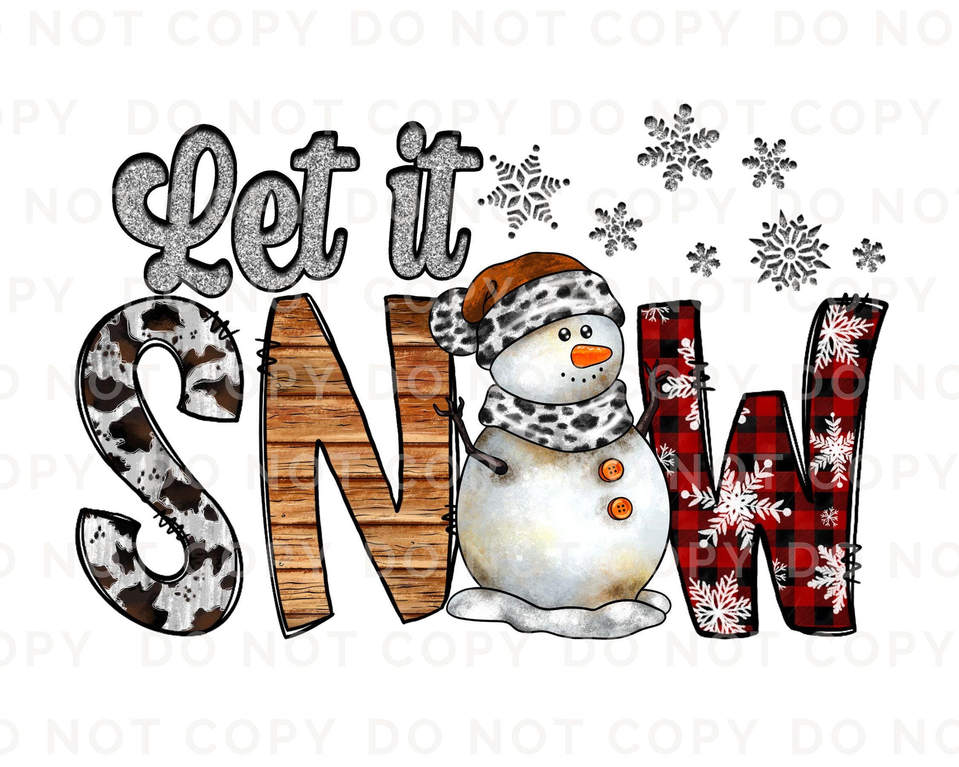Christmas DTF Transfers, Ready to Press, T-shirt Transfers, Heat Transfer, Direct to Film, Holiday, Snowman, Let it Snow, FAUX Glitter