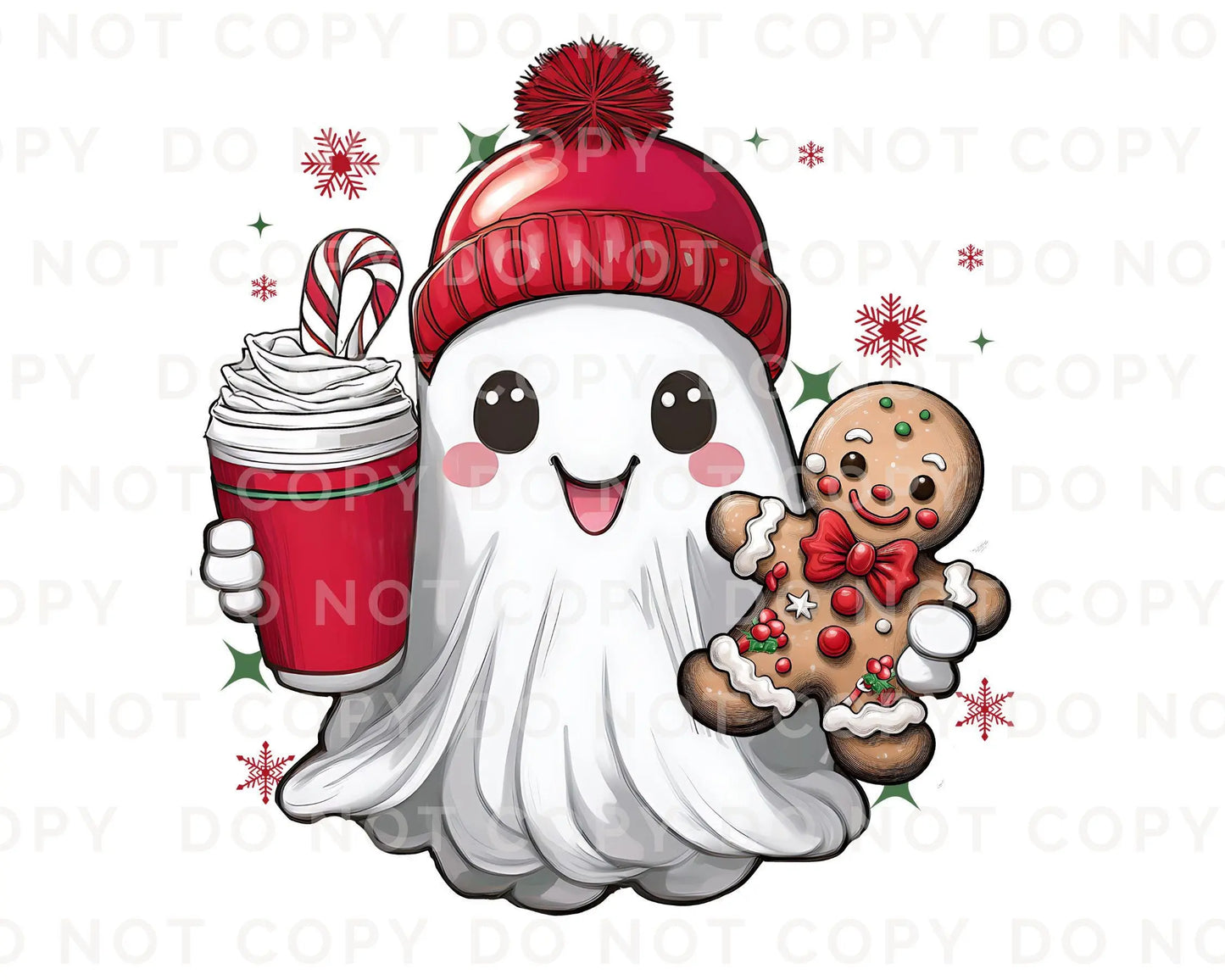 Christmas DTF Transfers, Ready to Press, T-shirt Transfers, Heat Transfer, Direct to Film, Holiday, Kid, Ice Coffee, Cute Boojee Ghost