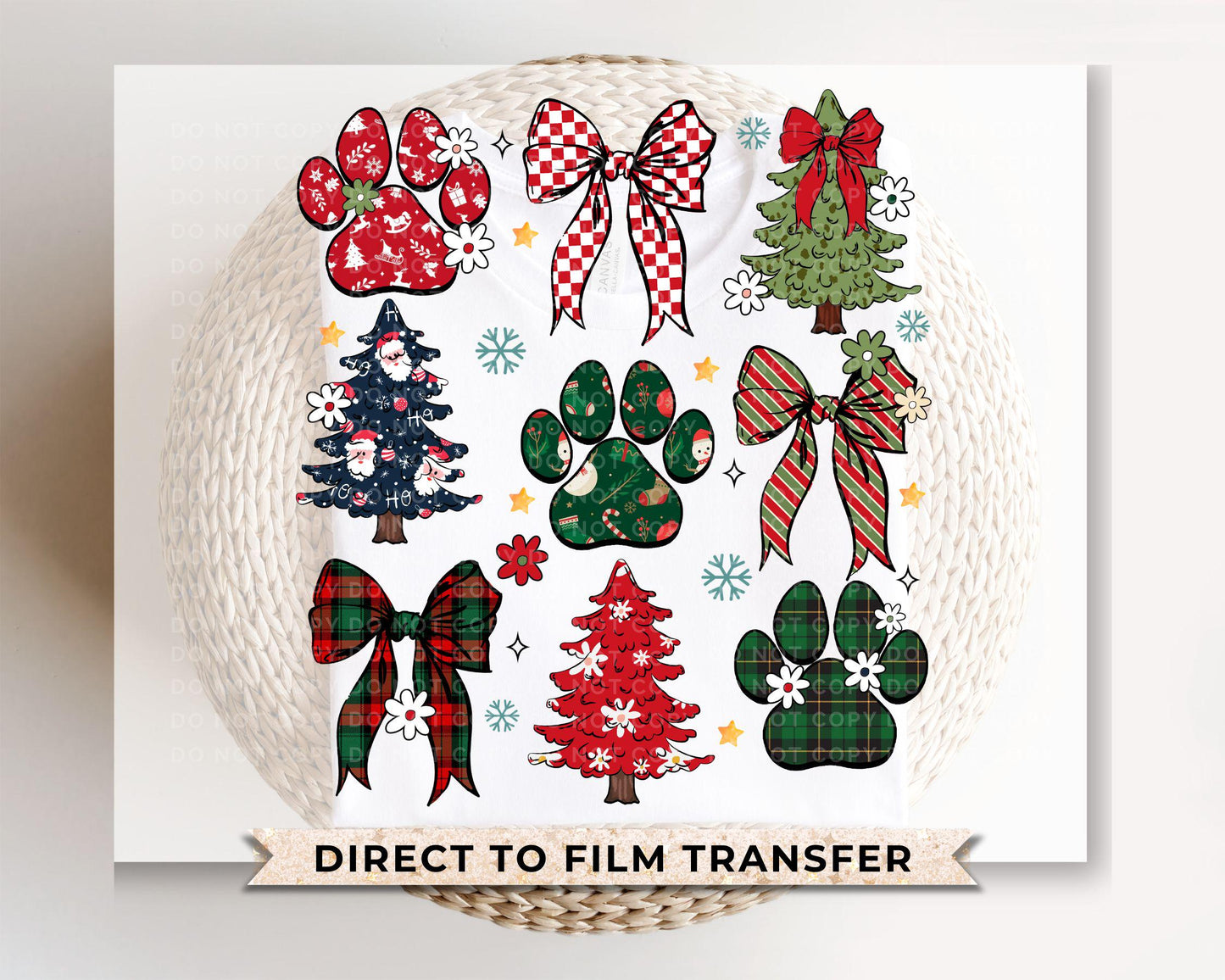 Christmas DTF Transfers, Ready to Press, T-shirt, Custom, Heat Transfer, Direct to Film, Christmas, Pet Lover, Bows, Paws, Coquette Dog Mama