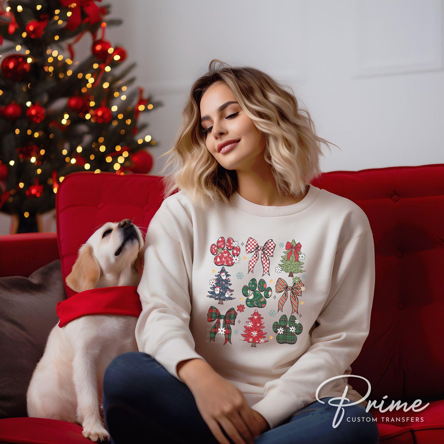 Christmas DTF Transfers, Ready to Press, T-shirt, Custom, Heat Transfer, Direct to Film, Christmas, Pet Lover, Bows, Paws, Coquette Dog Mama