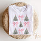 Christmas DTF Transfers, Ready to Press, T-shirt Transfers, Heat Transfer, Direct to Film, Holiday, Pink Coquette Christmas Trees and Bows