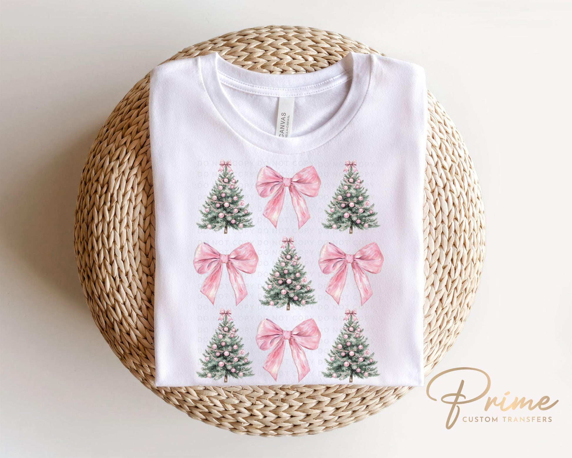 Christmas DTF Transfers, Ready to Press, T-shirt Transfers, Heat Transfer, Direct to Film, Holiday, Pink Coquette Christmas Trees and Bows