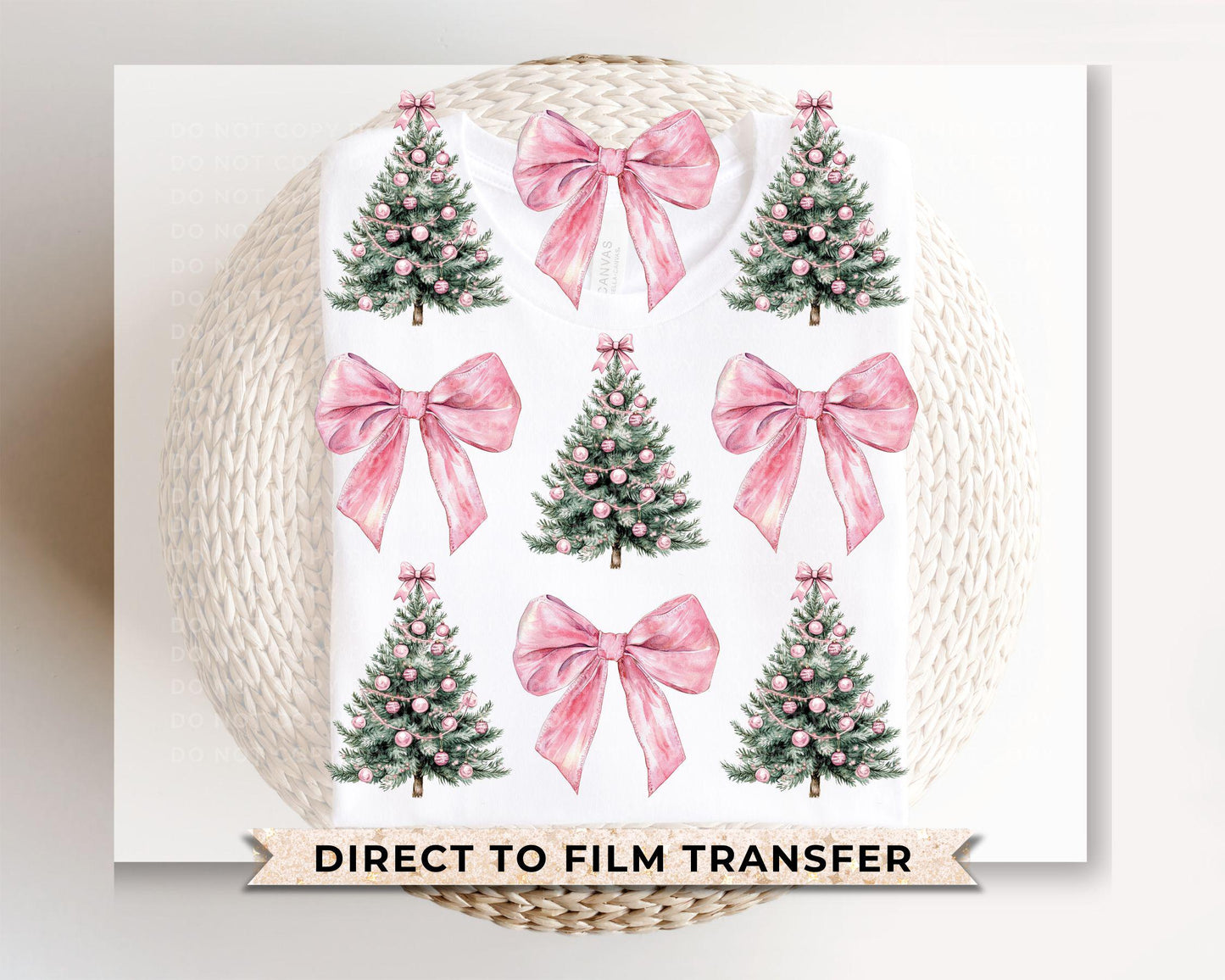 Christmas DTF Transfers, Ready to Press, T-shirt Transfers, Heat Transfer, Direct to Film, Holiday, Pink Coquette Christmas Trees and Bows