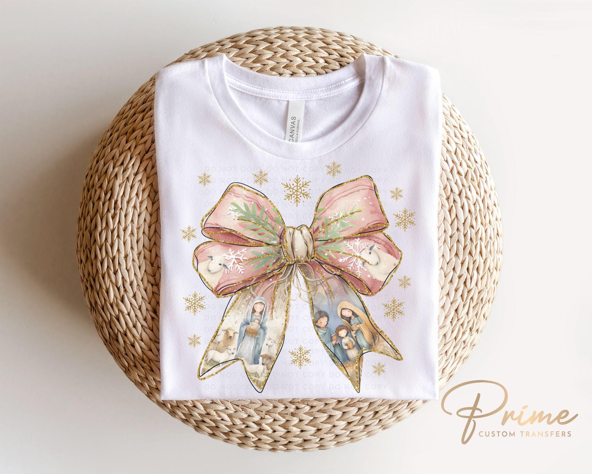Christmas DTF Transfers, Ready to Press, T-shirt Transfers, Heat Transfer, Direct to Film, Holiday, Jesus, Nativity Coquette Christmas Bow