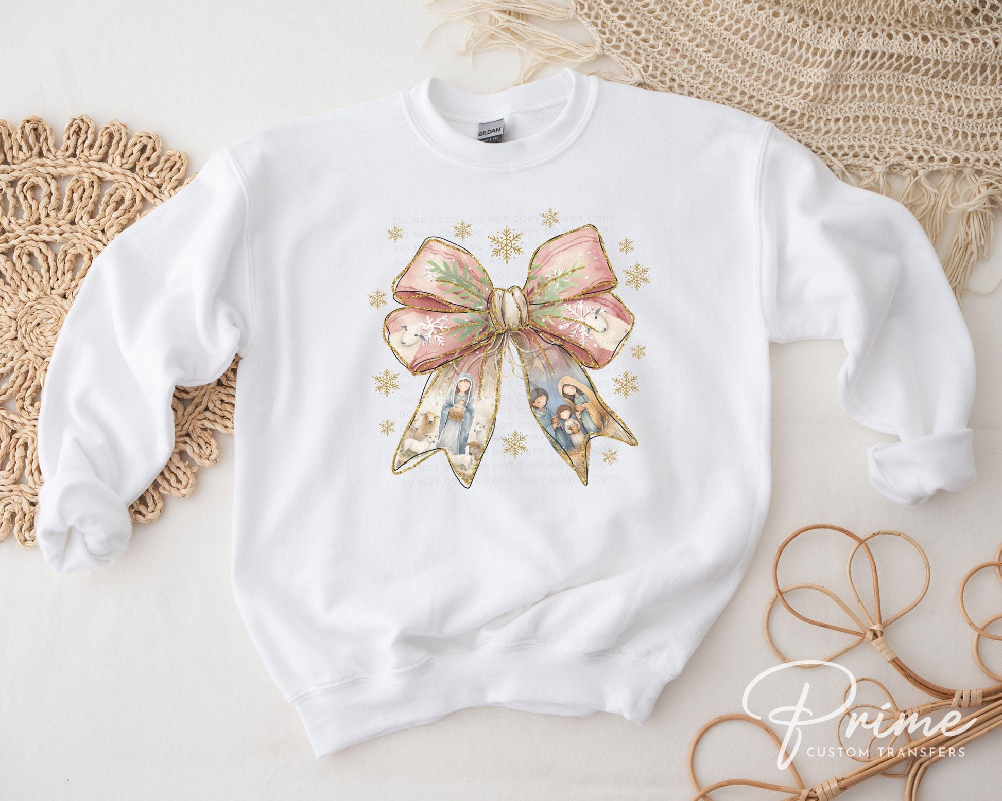 Christmas DTF Transfers, Ready to Press, T-shirt Transfers, Heat Transfer, Direct to Film, Holiday, Jesus, Nativity Coquette Christmas Bow