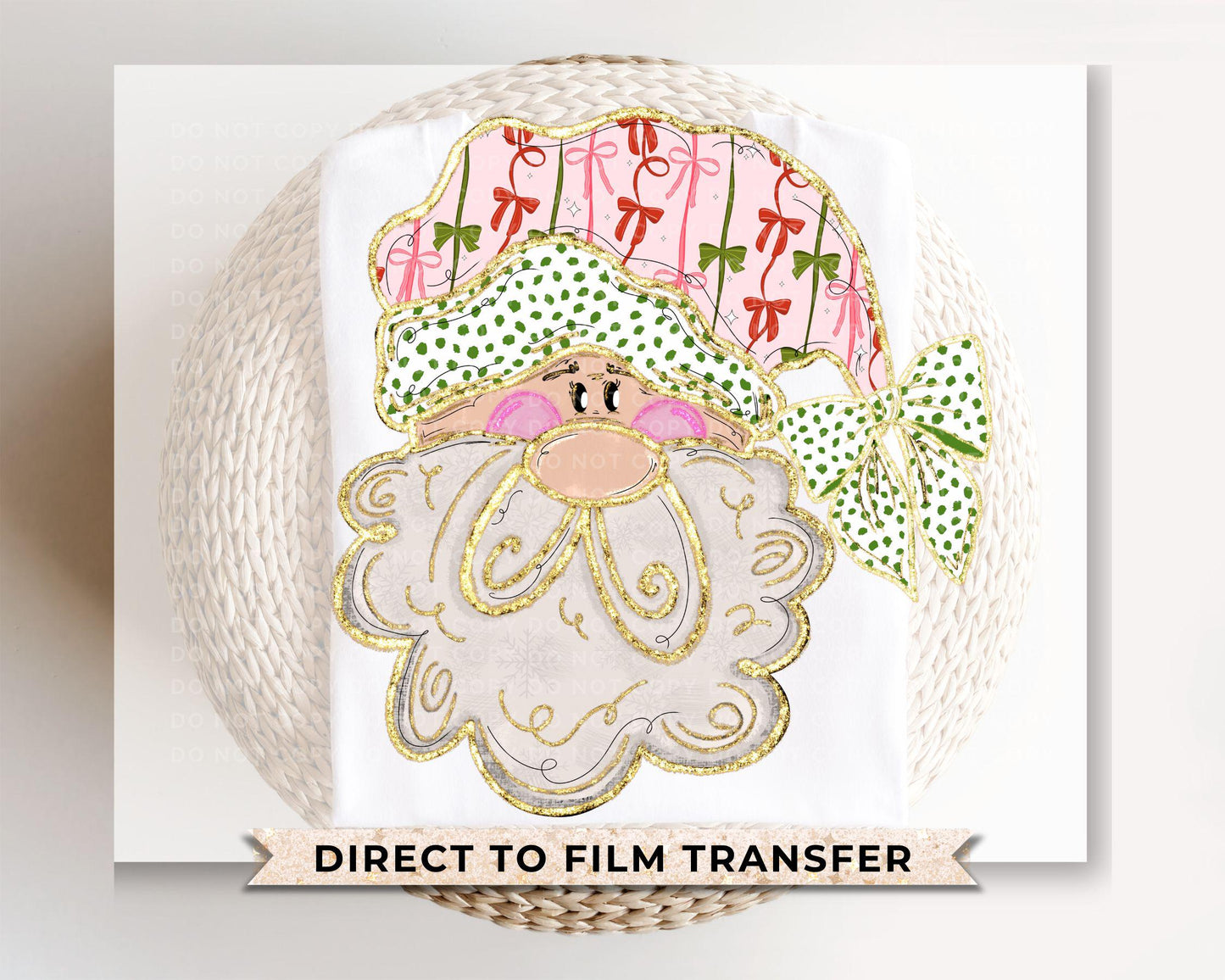 Christmas DTF Transfers, Ready to Press, T-shirt Transfer, Heat Transfer, Direct to Film, Holiday, Santa, Pink Coquette Preppy Santa