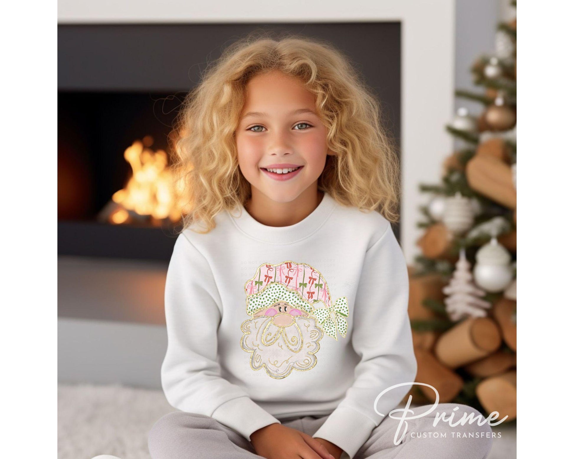 Christmas DTF Transfers, Ready to Press, T-shirt Transfer, Heat Transfer, Direct to Film, Holiday, Santa, Pink Coquette Preppy Santa