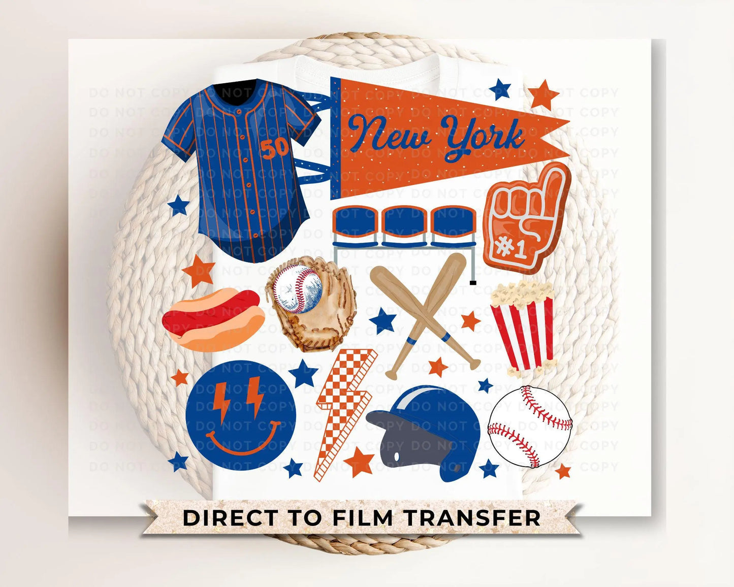 Baseball DTF Transfers, Ready to Press, T-shirt Transfer, Heat Transfer, Direct to Film, Sports, Game Day, Doodle Collage, New York Baseball