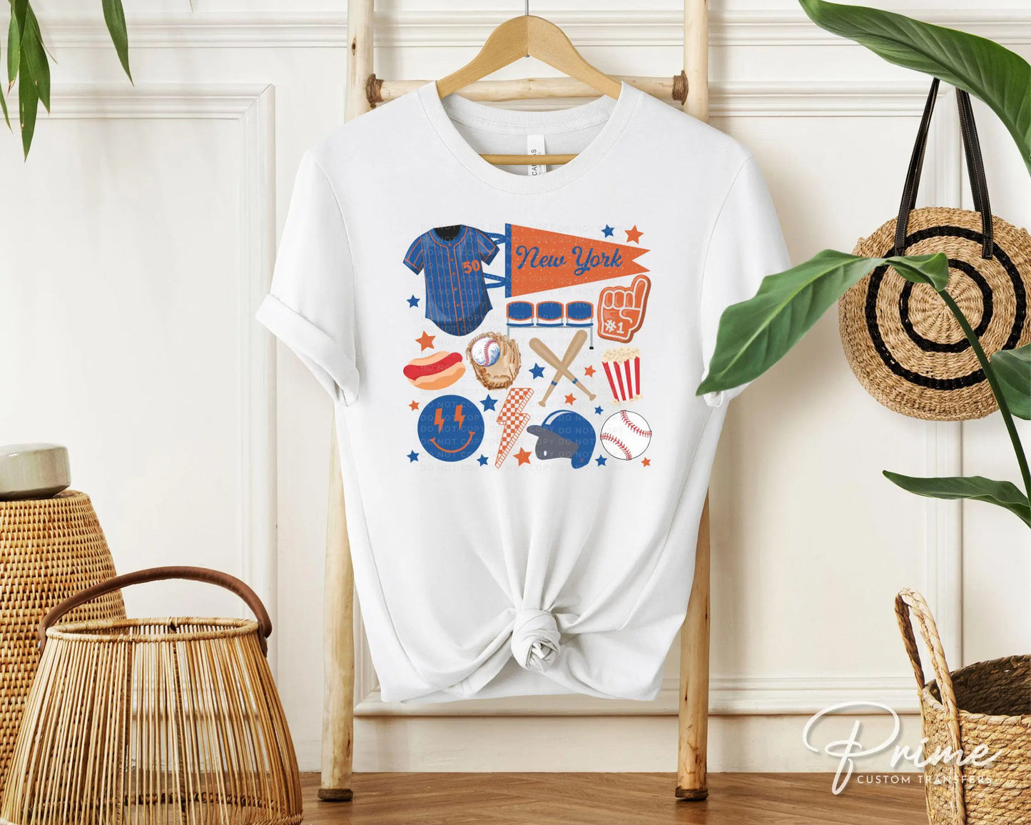Baseball DTF Transfers, Ready to Press, T-shirt Transfer, Heat Transfer, Direct to Film, Sports, Game Day, Doodle Collage, New York Baseball