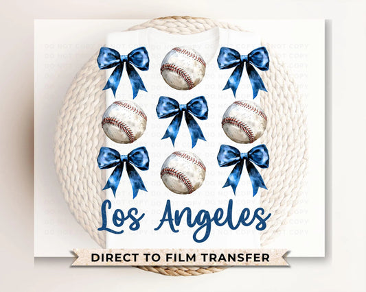 Baseball DTF Transfers, Ready to Press, T-shirt Transfers, Heat Transfer, Direct to Film, Sports, Los Angeles Baseballs and Bows Coquette