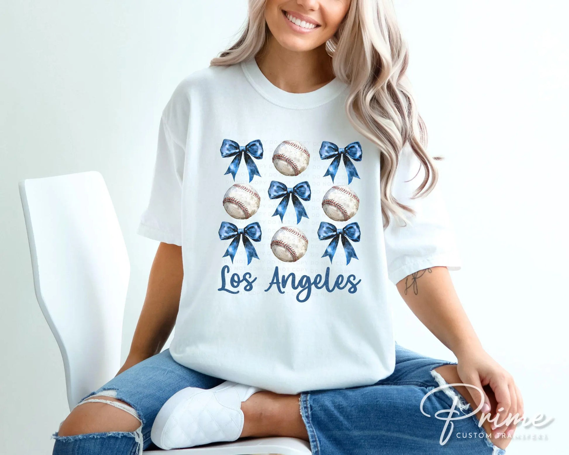 Baseball DTF Transfers, Ready to Press, T-shirt Transfers, Heat Transfer, Direct to Film, Sports, Los Angeles Baseballs and Bows Coquette