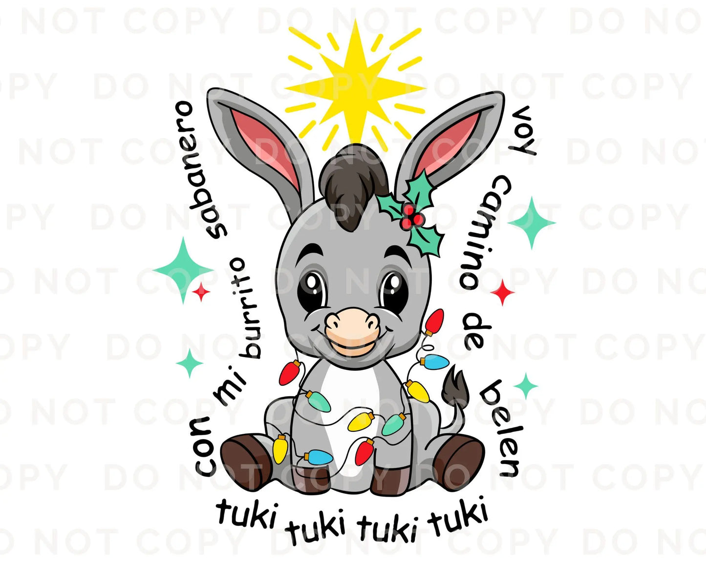 Spanish Christmas DTF Transfer, Ready to Press, T-shirt Transfers, Heat Transfer, Direct to Film, Latino, Feliz navidad, Tuki Tuki Donkey