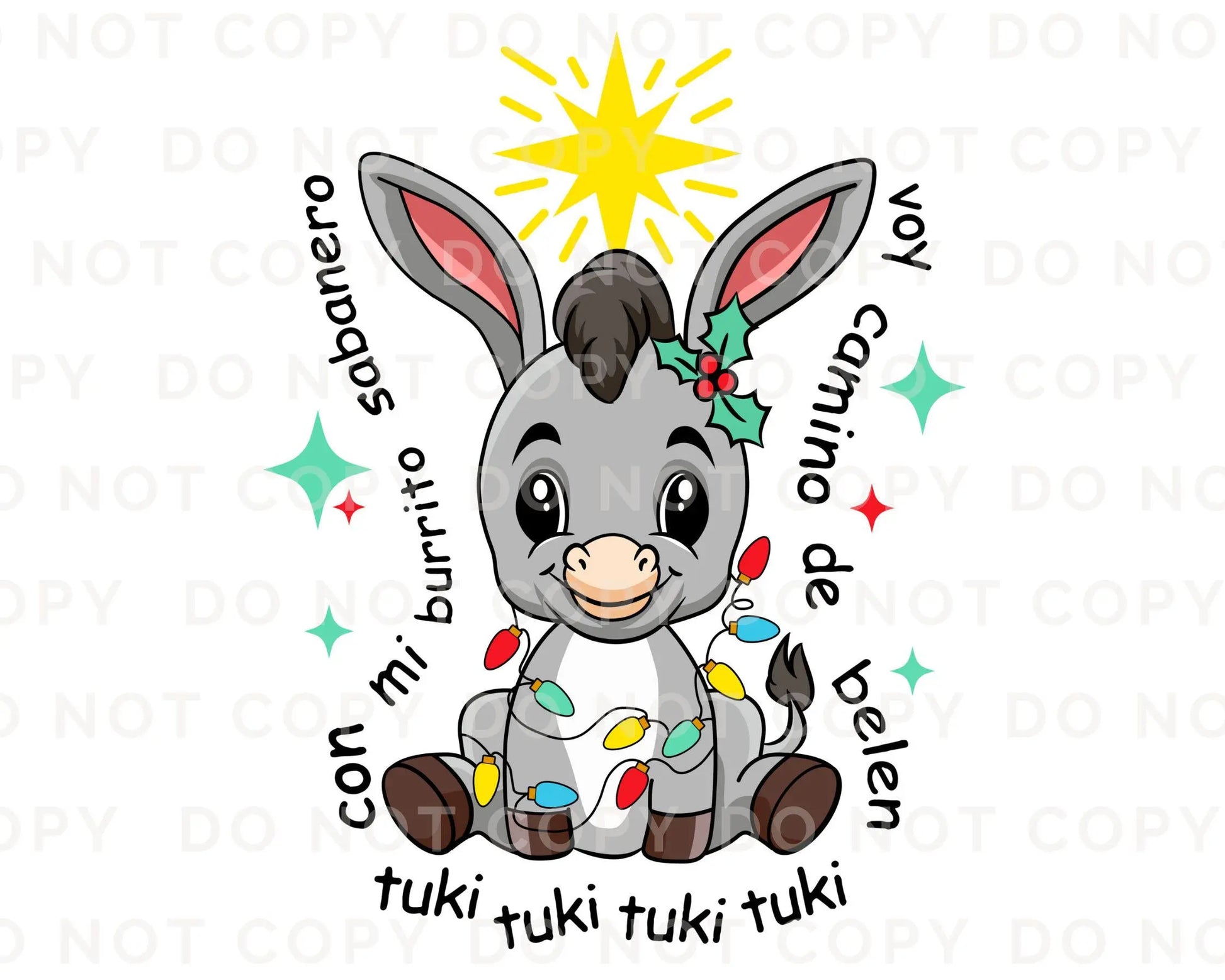 Spanish Christmas DTF Transfer, Ready to Press, T-shirt Transfers, Heat Transfer, Direct to Film, Latino, Feliz navidad, Tuki Tuki Donkey