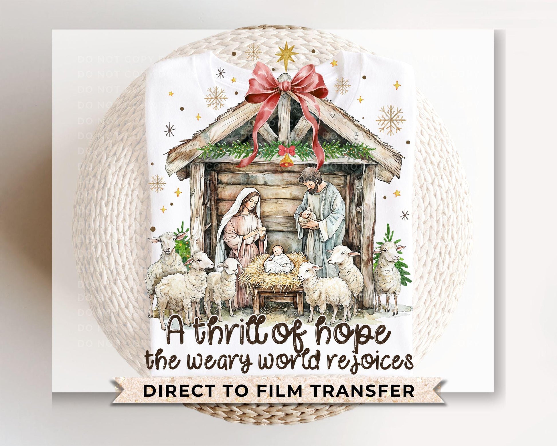 Christmas DTF Transfers, Ready to Press, T-shirt Transfers, Heat Transfer, Direct to Film, Holiday, Jesus, Nativity Coquette Christmas Bow
