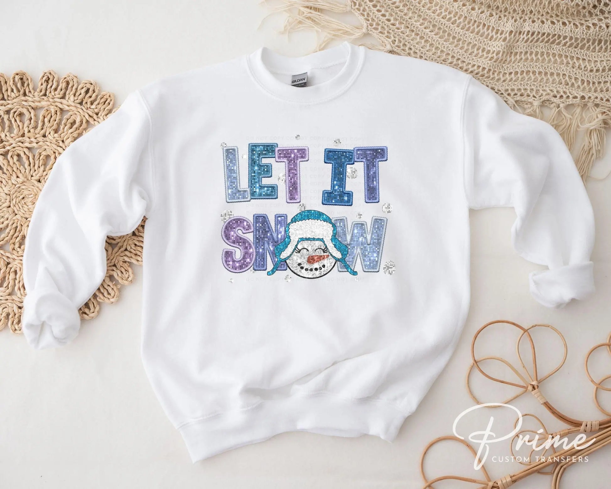 Winter DTF Transfers, Ready to Press, T-shirt Transfer, Heat Transfer, Direct to Film, Sparkle, Snowman, Faux Glitter, Sequin, Let it Snow