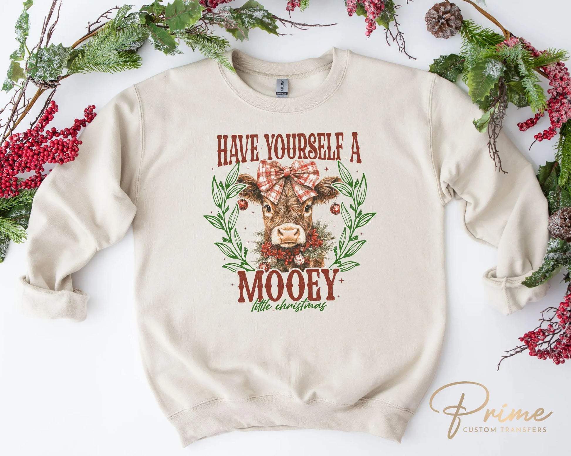 Christmas DTF Transfers, Ready to Press, T-shirt Transfers, Heat Transfer, Direct to Film, Holiday, Coquette Highland Cow, Mooey Christmas