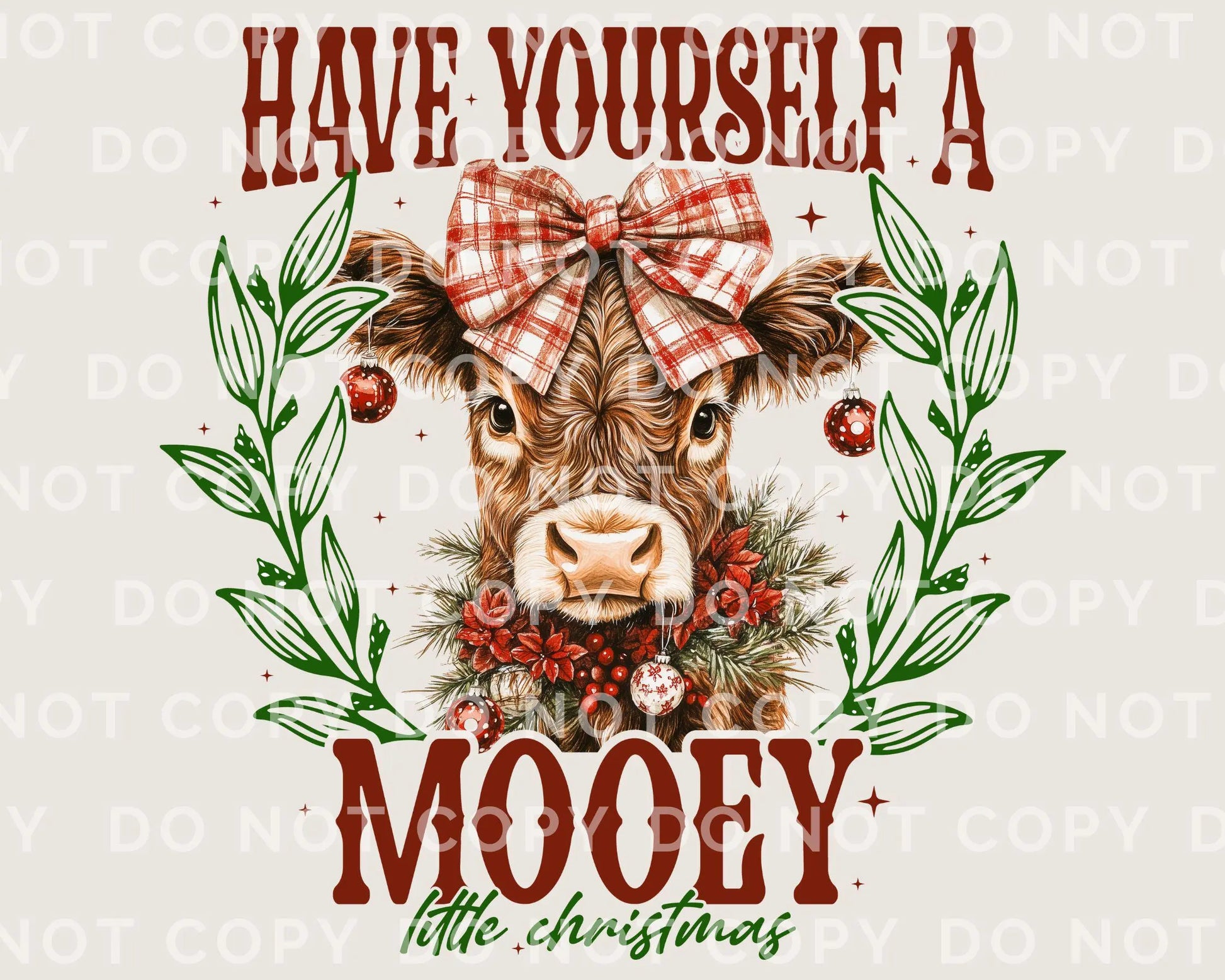 Christmas DTF Transfers, Ready to Press, T-shirt Transfers, Heat Transfer, Direct to Film, Holiday, Coquette Highland Cow, Mooey Christmas