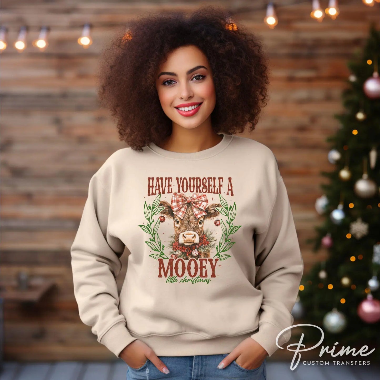Christmas DTF Transfers, Ready to Press, T-shirt Transfers, Heat Transfer, Direct to Film, Holiday, Coquette Highland Cow, Mooey Christmas