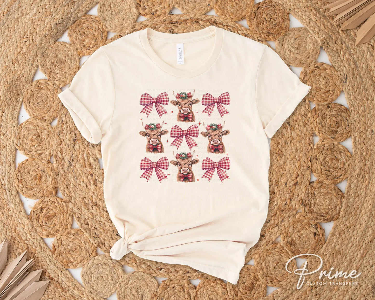 Christmas DTF Transfers, Ready to Press, T-shirt Transfers, Heat Transfer, Direct to Film, Holiday, Coquette Highland Cow, Mooey Christmas