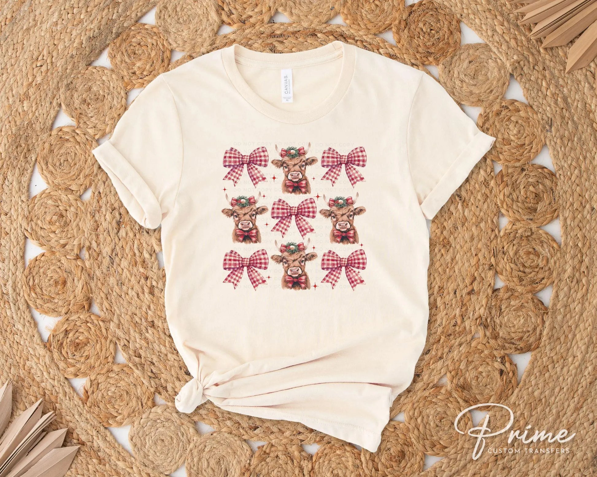 Christmas DTF Transfers, Ready to Press, T-shirt Transfers, Heat Transfer, Direct to Film, Holiday, Coquette Highland Cow, Mooey Christmas