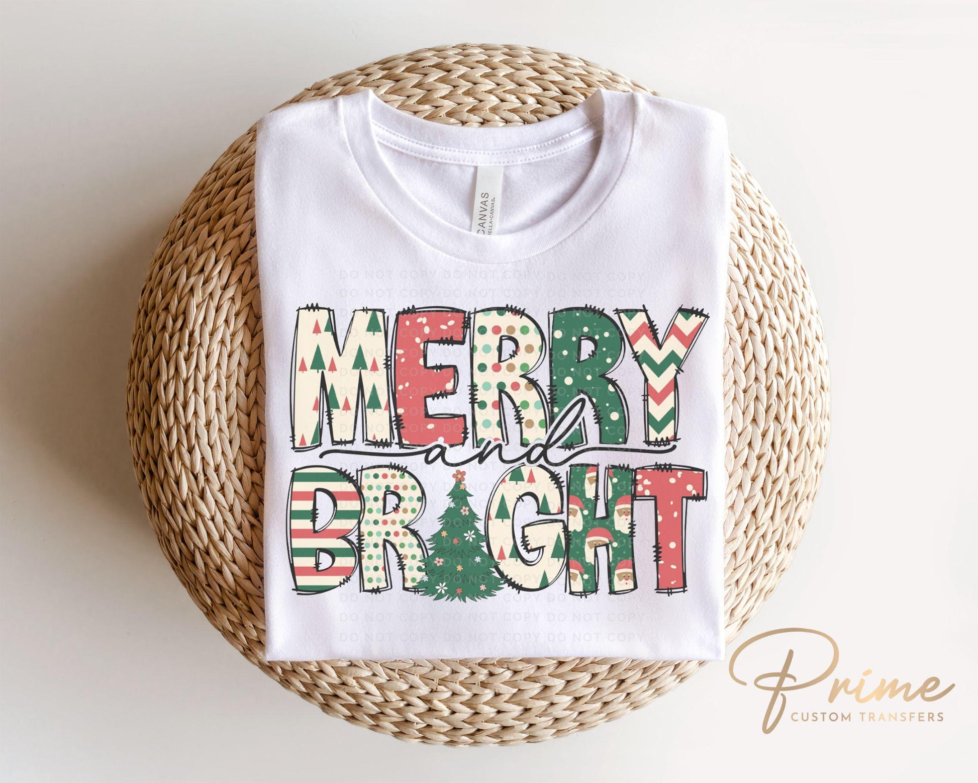 Christmas DTF Transfers, Ready to Press, T-shirt Transfers, Heat Transfer, Direct to Film, Holiday, Christmas Tree, Doodle, Merry and Bright