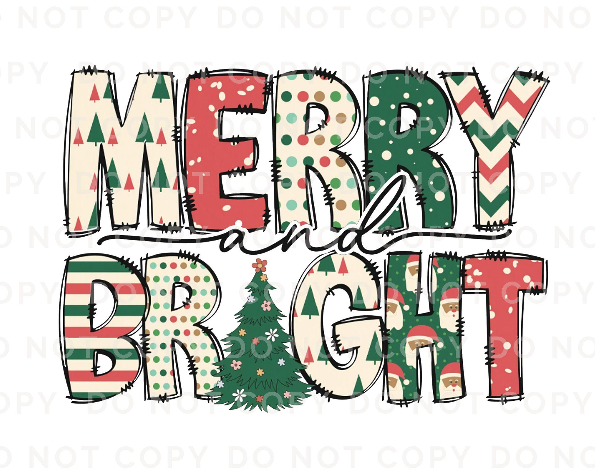 Christmas DTF Transfers, Ready to Press, T-shirt Transfers, Heat Transfer, Direct to Film, Holiday, Christmas Tree, Doodle, Merry and Bright