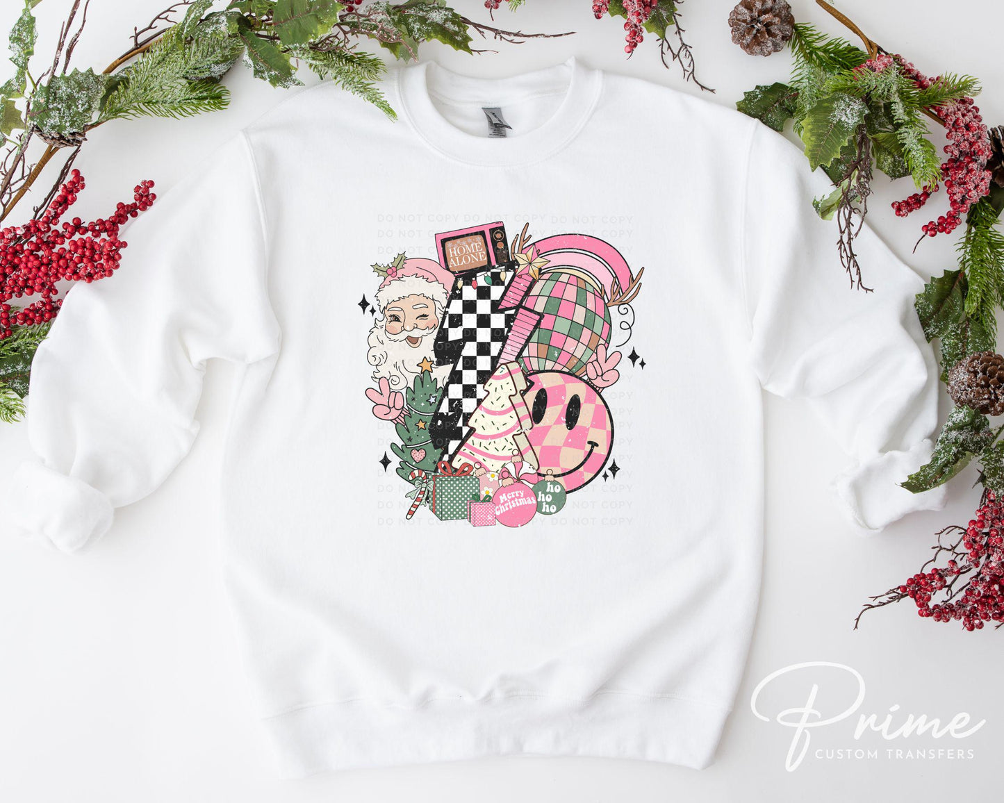 Christmas DTF Transfers, Ready to Press, T-shirt Transfers, Heat Transfer, Direct to Film, Holiday, Santa, Bolt, Pink Christmas Collage